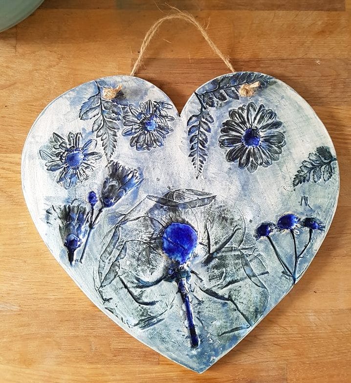 blue floral heart hanging