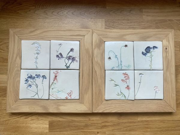 botanical tiles in frames