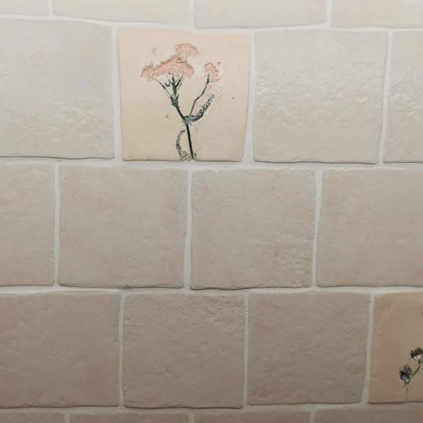 pink flowers ceramic tile