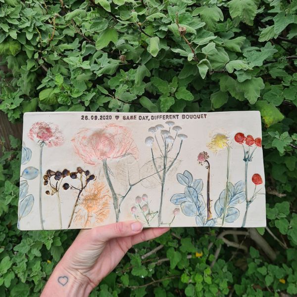 personalised wedding bouquet preserved ceramic wall tile