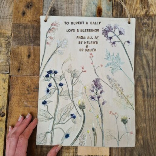 personalised churchyard wildflowers ceramic wall hanging