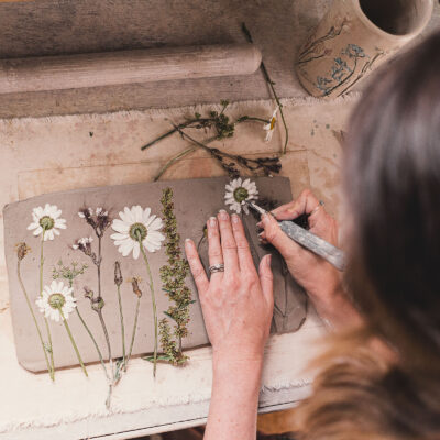 Charlotte Hupfield Ceramics flower impressing