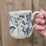 blue botanical ceramic mug